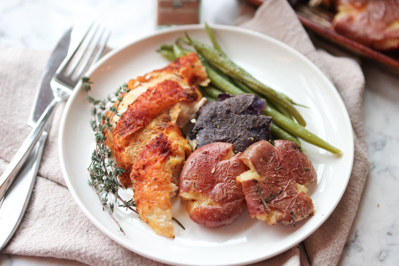 Juicy Roast Barbecue Chicken & Smashed Potatoes (Celebrating 11 Years of Barbecue Rub!)